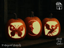 Magic Pumpkin Carving Stencil Set | Printable Templates – Mystical Fantasy Designs (Fairy, Moon, Witchy, Cat, Unicorn, Elf, Dragon)