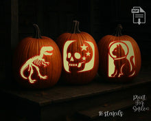 Space Pumpkin Carving Stencil Set, Alien, UFO, Bigfoot, Ghost, Skull, T-Rex, Cat, Astronaut PRINTABLE Pattern Templates