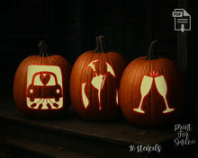 Wedding Engagement Pumpkin Carving Stencil Set Bride Groom, Mr & Mrs, Champagne Glasses, Ring Hearts 16 Templates PRINTABLE Instant Download