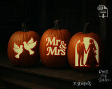 Wedding Engagement Pumpkin Carving Stencil Set Bride Groom, Mr & Mrs, Champagne Glasses, Ring Hearts 16 Templates PRINTABLE Instant Download