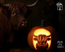 Highland Cow Pumpkin Carving Stencil Set, PRINTABLE Templates, Halloween Jack O’ Lantern