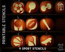 Sport Pumpkin Carving Stencil Set - Soccer, Ping Pong, Dumbbell, Golf, Football, Baseball, Basketball, Tennis Skateboard PRINTABLE Templates