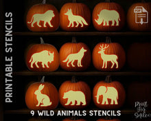 Wild Animals Pumpkin Carving Stencil Set - Lion, Fox, Rhino, Bison, Wolf, Deer, Rabbit, Bear, Elephant PRINTABLE Templates