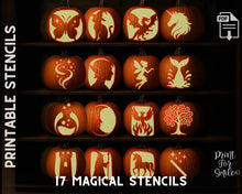 Magic Pumpkin Carving Stencil Set | Printable Templates – Mystical Fantasy Designs (Fairy, Moon, Witchy, Cat, Unicorn, Elf, Dragon)