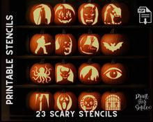 Scary Pumpkin Carving Stencil Set - PRINTABLE Pattern Templates - Grim Reaper, Witch, Skull, Bat, Ghost, Jack O Lantern Instant Download