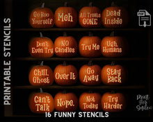 Funny Pumpkin Carving Stencil Set, Sarcastic Halloween PRINTABLE Templates, Jack O Lantern, Instant Download