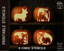 Corgi Pumpkin Carving Stencil Set, 4 Dog Halloween PRINTABLE Templates, Corgi Dog Pup, Jack O Lantern, Instant Download