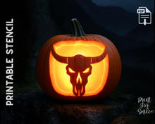 Longhorn Skull Pumpkin Carving Stencil, PRINTABLE Template, Pattern, Bull Halloween Jack O’ Lantern