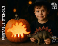 Dinosaur Pumpkin Carving Stencil Set - T-Rex, Stegosaurus, Triceratops, Pterodactyl - PRINTABLE Dino Halloween Jack O' Lantern Templates