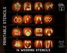 Wedding Engagement Pumpkin Carving Stencil Set Bride Groom, Mr & Mrs, Champagne Glasses, Ring Hearts 16 Templates PRINTABLE Instant Download