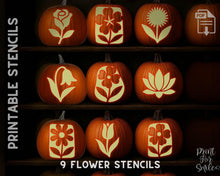 Flower Pumpkin Carving Stencil Set - Rose, Daisy, Lotus, Tulip - PRINTABLE Halloween Floral Jack O' Lantern Templates