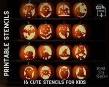 Cute Pumpkin Carving Stencil Set - Cat, Dog Owl Bat, Ghost, Dinosaur, Spider Flower Whale - PRINTABLE Halloween Templates Instant Download