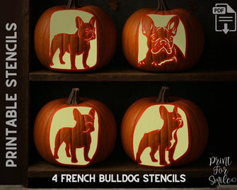 French Bulldog Pumpkin Carving Stencil Set, Dog Stencil, Printable Halloween Pattern, Template, Jack O' Lantern, Instant Download