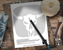 Longhorn Skull Pumpkin Carving Stencil, PRINTABLE Template, Pattern, Bull Halloween Jack O’ Lantern