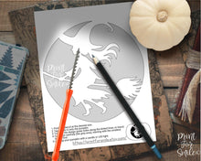 Witch Flying On A Broom Pumpkin Carving Stencil Template Spooky Halloween PRINTABLE