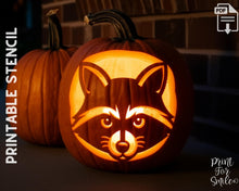 Raccoon Pumpkin Carving Stencil Template Cute Halloween PRINTABLE