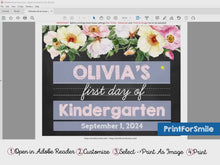 Editable PRINTABLE Floral  First Day Of School Sign PDF Template