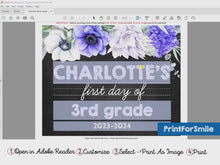 PRINTABLE Editable First Day Of School Sign Girl PDF Template