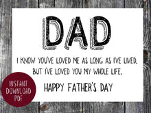 Printable Fathers Day Card From Daughter Son