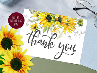 Sunflower Thank You Cards PRINTABLE Thank You Card Baby Shower Bridal Shower Folded Wedding Note Folded Rustic PDF