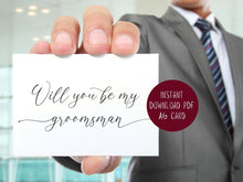 Will You Be My Groomsman Card PRINTABLE A6