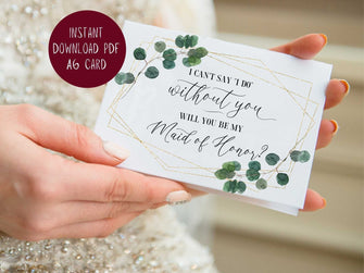 Will You Be My Maid Of Honor Card PRINTABLE, Maid Of Honor Proposal Card, I Can't Say I Do Without You