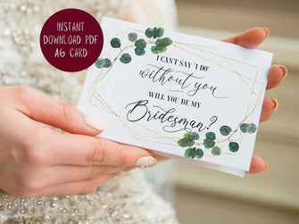 Will You Be My Bridesman Card PRINTABLE, Bridesman Proposal Card, I Can't Say I Do Without You