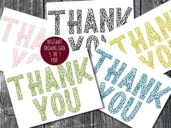 Thank You Card Simple Printable Teacher Gold Pink Blush Blue Green Black 5 Cards