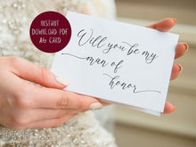 Will You Be My Man Of Honor Card PRINTABLE A6