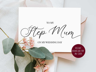 To My Step Mom On My Wedding Day Card, To My Step Mum PRINTABLE - 2 Cards