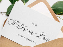 To My Sister In Law On My Wedding Day Card PRINTABLE