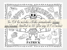 Thanksgiving Placemats For Kids PRINTABLE Coloring Personalized  Template PDF