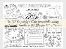 Thanksgiving Kids Placemats Coloring PRINTABLE, Personalized Template, Table Decor, Mats, Thankful, Turkey Sheet Activities, EDITABLE PDF