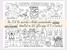 Christmas Coloring Placemats Kids PRINTABLE Personalized