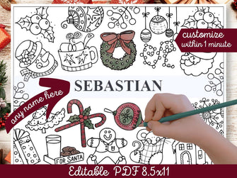 Kids Christmas Placemats Personalized PRINTABLE Coloring PDF