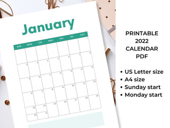 PRINTABLE Calendar Monthly Calendar 2022