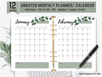 Undated Monthly Planner Calendar Printable