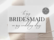 Wedding Card To My Bridesmaid On My Wedding Day Card PRINTABLE