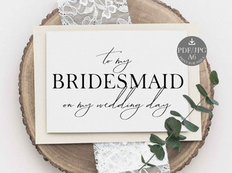 Wedding Card To My Bridesmaid On My Wedding Day Card PRINTABLE