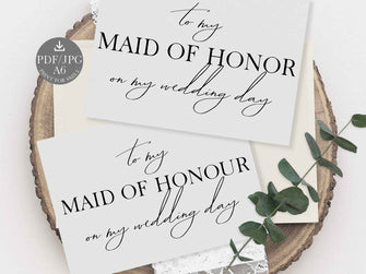 Wedding Card To My Maid Of Honor Honour On My Wedding Day Card PRINTABLE 2 Cards