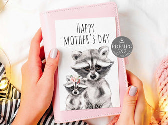 Mothers Day Card Printable Happy Raccoon