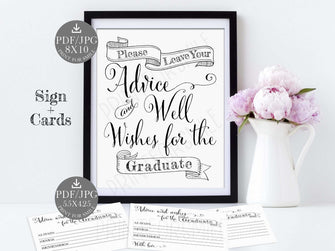 Graduation Advice And Wishes Cards Sign PRINTABLE Party Decorations