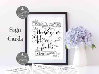 Graduation Memory Or Advice Cards Sign PRINTABLE Party Decorations