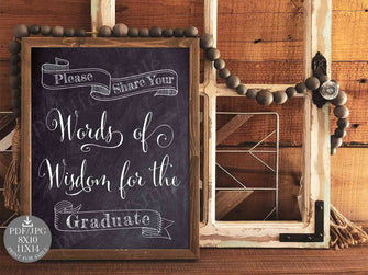 Words Of Wisdom Sign Graduation Party Decorations PRINTABLE Chalkboard