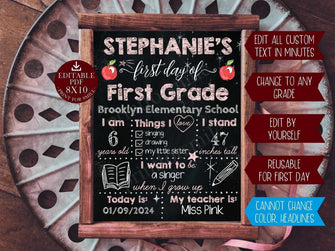 first day of school sign editable printable template girl