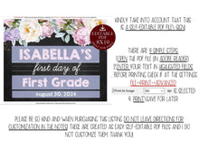 PRINTABLE First Day Of School Sign Editable Girl Floral PDF Template