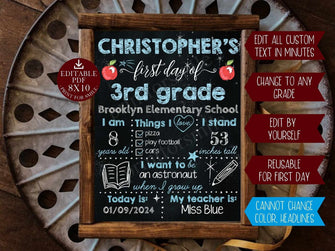 Editable First Day Of School Sign Boy PRINTABLE PDF Template