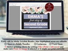 Editable PRINTABLE First Day Of School Sign Girl PDF Template