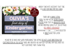 Editable PRINTABLE Floral  First Day Of School Sign PDF Template