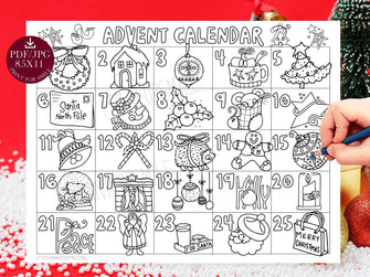 Coloring Christmas Advent Calendar PRINTABLE Page Countdown